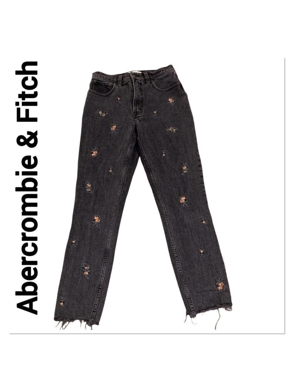 ABERCROMBIE & FITCH Black Floral Embroidered High Rise Skinny Jeans size 4/27